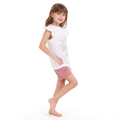 Girls summer pajama set "Princess Crown t-shirt + Pink shorts"