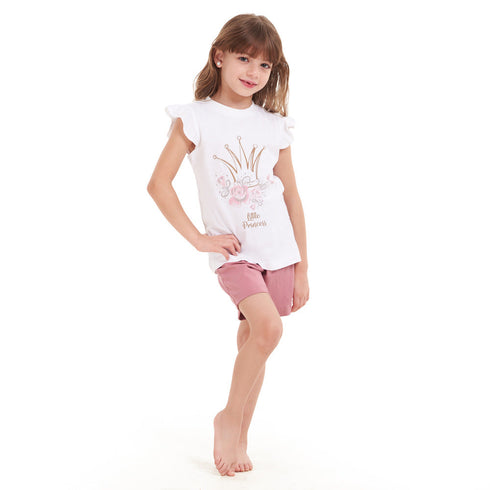 Girls summer pajama set "Princess Crown t-shirt + Pink shorts"