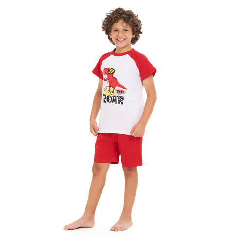 Boys summer pajama set "red dinosaur t-shirt +Red shorts"