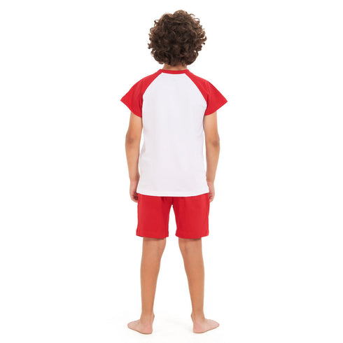 Boys summer pajama set "red dinosaur t-shirt +Red shorts"