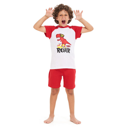 Boys summer pajama set "red dinosaur t-shirt +Red shorts"