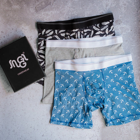 3 pack men boxer Anchor+Feathers+Grey shorts lycra