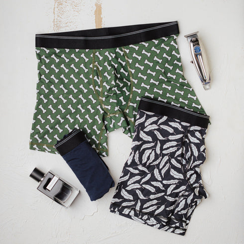 3 pack men boxer Bones+Feathers+Dark blue shorts lycra