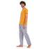 Men summer pajama set "Mustard t-shirt + Dark blue x white checkered Pants"