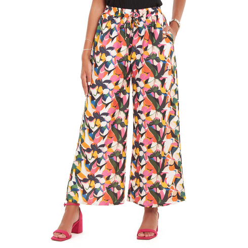Women summer wide leg pants "Floral Abstract"