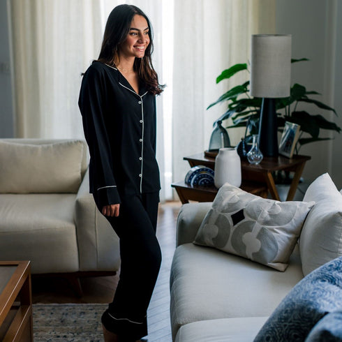 Women summer pajama set "Black buttoned shirt + Pants"