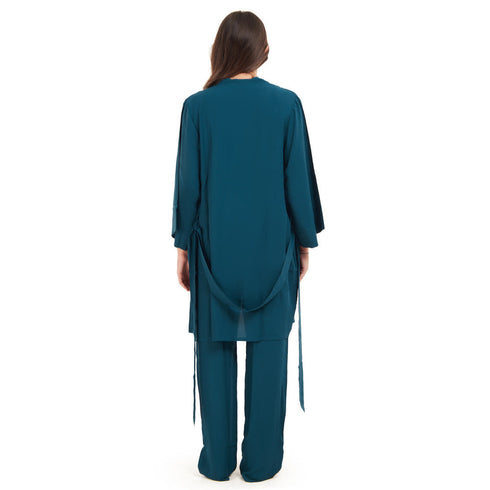 Women summer 3 piece pajama set "Petroleum Top + Petroleum kimono & Pants"