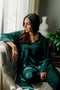 Women summer 3 piece pajama set "Dark Green Top + Dark Green kimono & Pants"