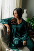 Women summer 3 piece pajama set "Dark Green Top + Dark Green kimono & Pants"