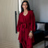 Women summer 3 piece pajama set "Dark Red Top + Dark Red kimono & Pants"