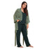 Women summer 3 piece pajama set "Green zebra pattern kimono + Dark green top & Pants"