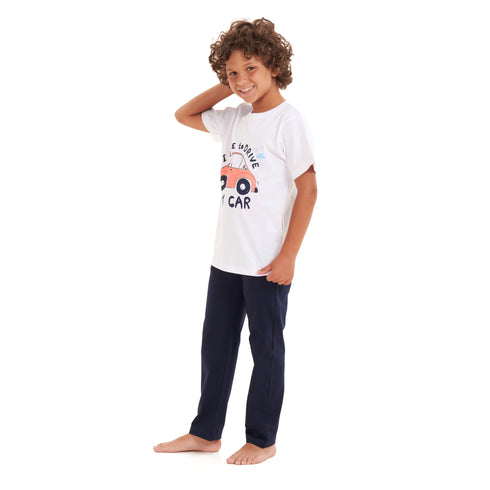 Boys summer pajama set "Car t-shirt +Dark blue pants"