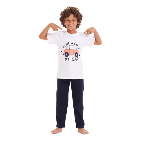 Boys summer pajama set "Car t-shirt +Dark blue pants"