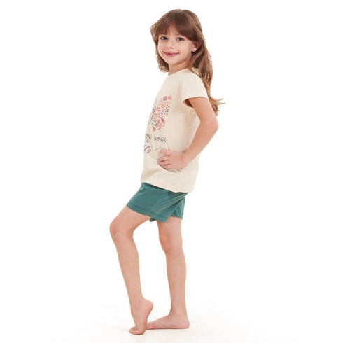 Girls summer pajama set "Butterfly t-shirt + Green Army shorts"
