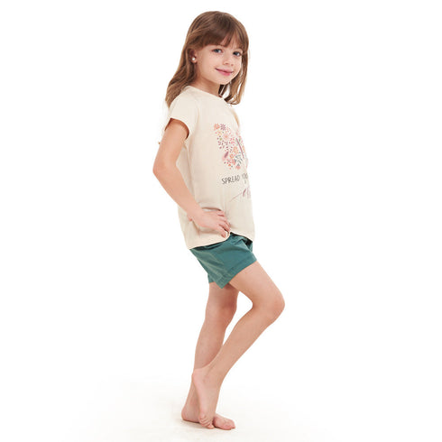 Girls summer pajama set "Butterfly t-shirt + Green Army shorts"