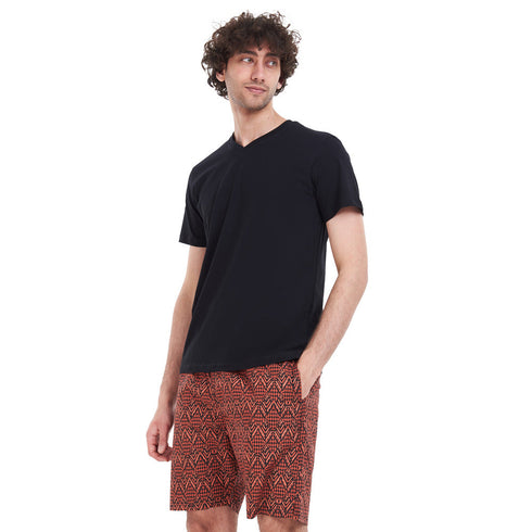 Men summer pajama set "Black T-shirt + Havan tribal short"