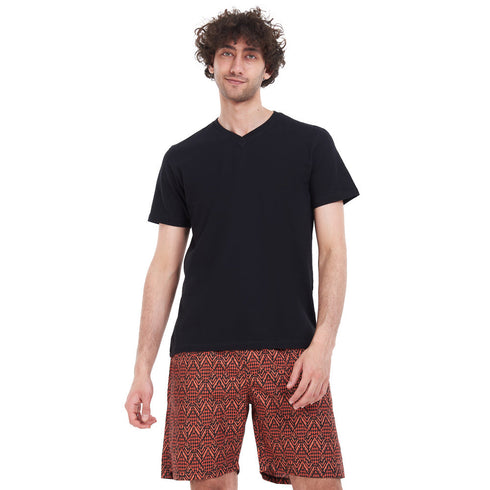 Men summer pajama set "Black T-shirt + Havan tribal short"