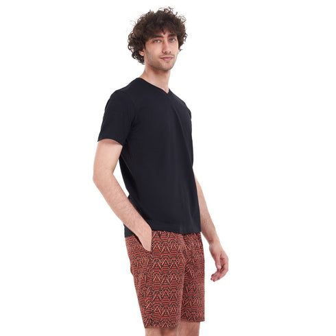 Men summer pajama set "Black T-shirt + Havan tribal short"