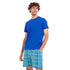 Men summer pajama set "Blue T-shirt + Aqua x Green Chekered shorts"