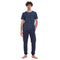 Men summer pajama set "Dark Blue Leaves T-shirt + Navy pants"