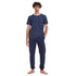 Men summer pajama set "Dark Blue Leaves T-shirt + Navy pants"