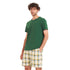 Men summer pajama set "Green T-shirt + White x Green Checkered shorts"