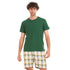 Men summer pajama set "Green T-shirt + White x Green Checkered shorts"