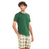 Men summer pajama set "Green T-shirt + White x Green Checkered shorts"