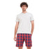 Men summer pajama set "Grey T-shirt + Red x Indigo Checkered short"