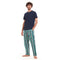 Men summer pajama set " Navy T-shirt + Green X Navy checkered Pants"