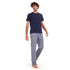 Men summer pajama set " Navy T-shirt + Navy x White Checkered Pants"