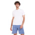 Men summer pajama set "White T-shirt + Blue x White Checkered short"