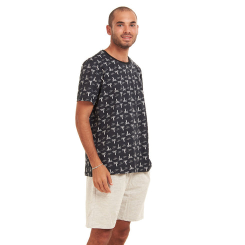 Men summer pajama set "Palm trees T-shirt +Grey shorts"
