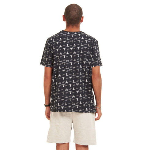 Men summer pajama set "Palm trees T-shirt +Grey shorts"