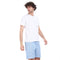 Men summer pajama set "White T-shirt + Blue lined leaves short"