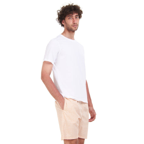 Men summer pajama set "White T-shirt + Orange Maze short"