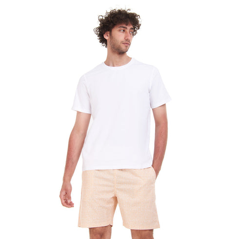 Men summer pajama set "White T-shirt + Orange Maze short"