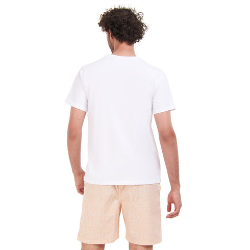 Men summer pajama set "White T-shirt + Orange Maze short"