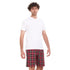 Men summer pajama set "White T-shirt + Red x Black Checkered short"