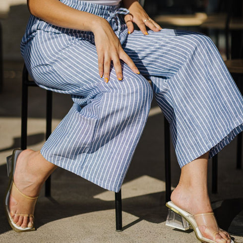 Women summer wide leg pants "Petroleum stripes"
