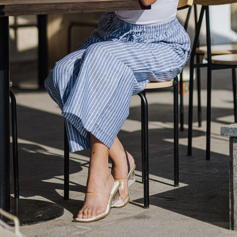 Women summer wide leg pants "Petroleum stripes"