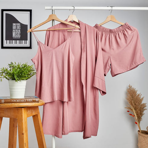 Women summer 3 piece pajama set "Cashmere Top +kimono & short"