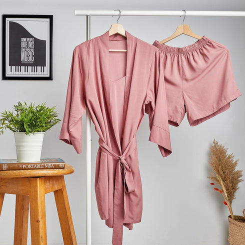 Women summer 3 piece pajama set "Cashmere Top +kimono & short"