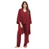 Women summer 3 piece pajama set "Dark Red Top + Dark Red kimono & Pants"