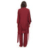 Women summer 3 piece pajama set "Dark Red Top + Dark Red kimono & Pants"