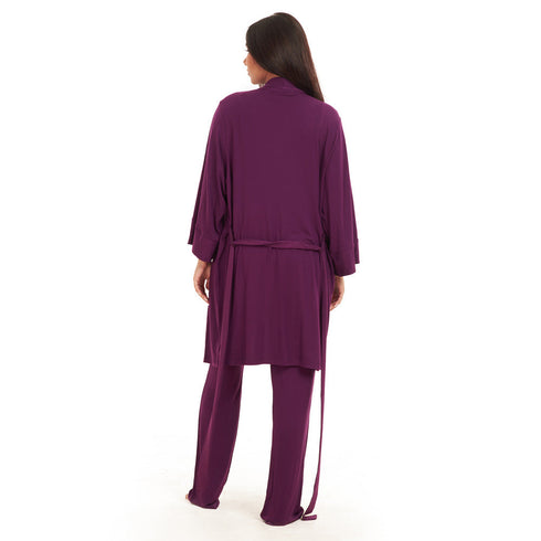 Women summer 3 piece pajama set "Purple Top + Purple kimono & Pants"