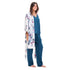 Women summer 3 piece pajama set "Floral pattern kimono + Blue top & Pants"