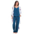 Women summer 3 piece pajama set "Floral pattern kimono + Blue top & Pants"