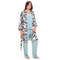 Women summer 3 piece pajama set "Mint x Black Floral pattern kimono + Baby Blue top & Pants"