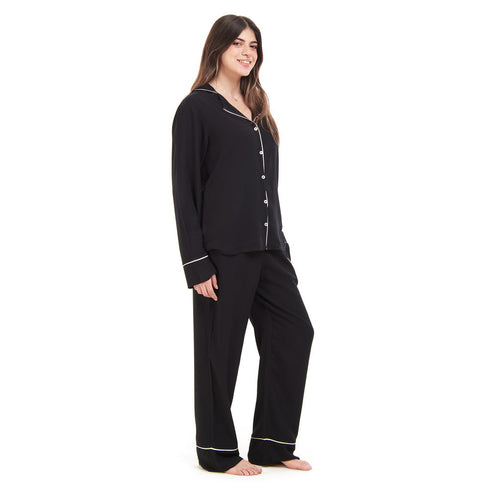 Women summer pajama set "Black buttoned shirt + Pants"